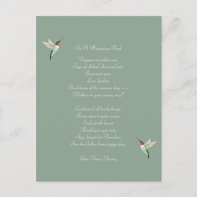 Postal Hummingbirds y John Vance Cheney (Anverso)