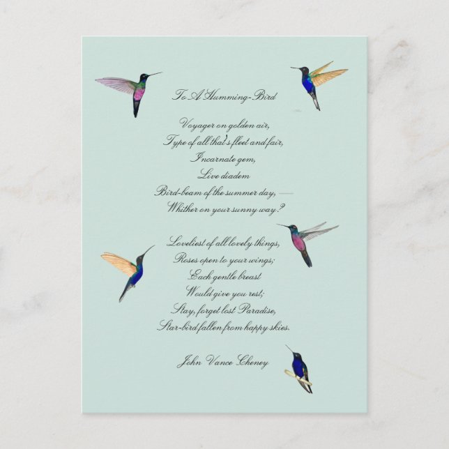 Postal Hummingbirds y John Vance Cheney Cita (Anverso)