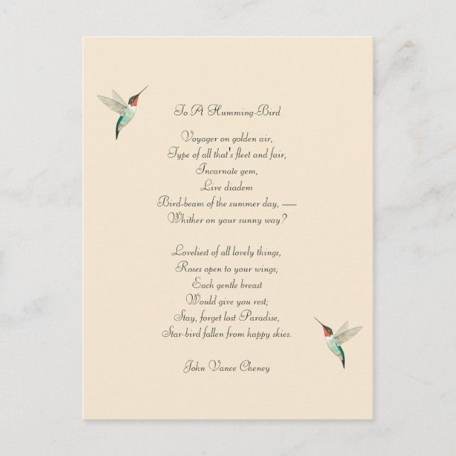 Postal Hummingbirds y John Vance Cheney Cita (Anverso)