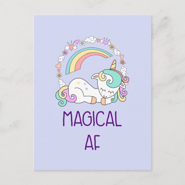 Postal Humor - AF mágico. Unicornio, arcoiris y estufas (Anverso)