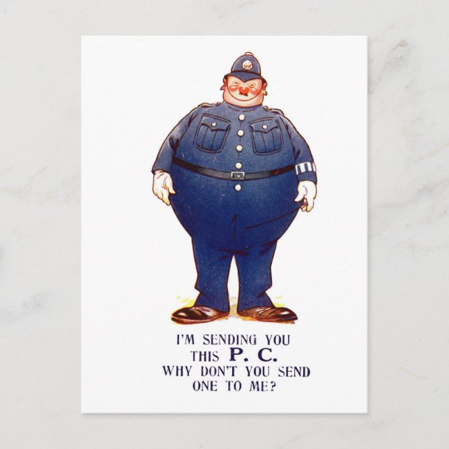 Postal Humor británico vintage: agente de policía (Anverso)