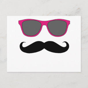 Postal Humor de bigote y gafas de sol rosadas