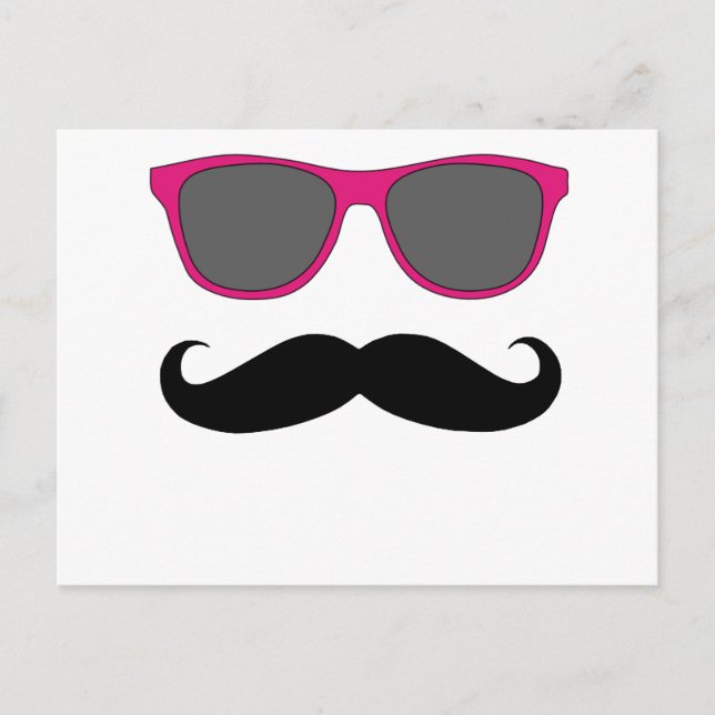 Postal Humor de bigote y gafas de sol rosadas (Anverso)