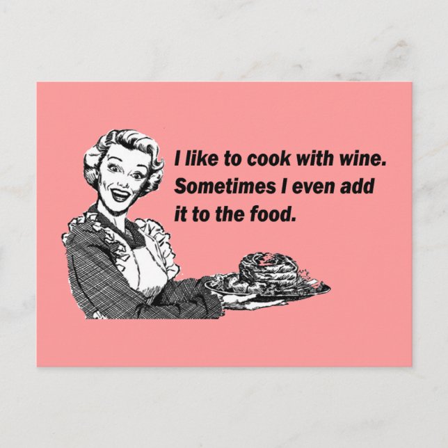 Postal Humor de chef y cocinero - Cocina con vino (Anverso)