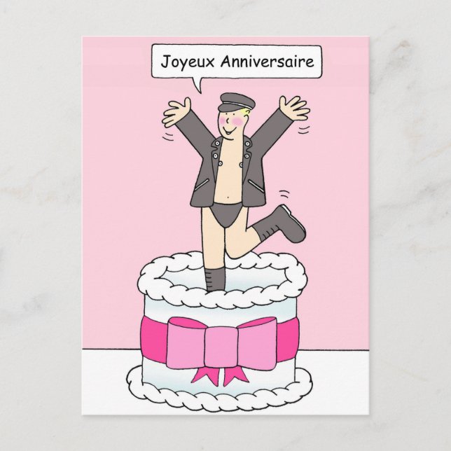 Postal Humor de cumpleaños gay masculino joyeux (Anverso)