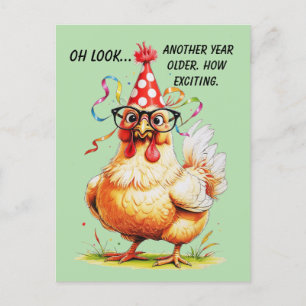 Postal Humor de cumpleaños sarcástico con pollo juzgón