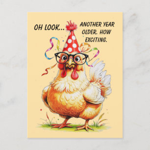 Postal Humor de cumpleaños sarcástico con pollo juzgón