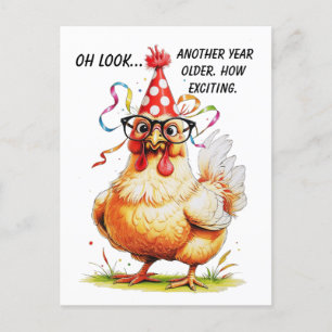Postal Humor de cumpleaños sarcástico con pollo juzgón