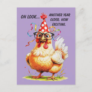 Postal Humor de cumpleaños sarcástico con pollo juzgón
