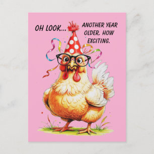 Postal Humor de cumpleaños sarcástico con pollo juzgón