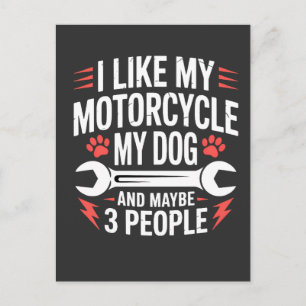 Postal Humor de dueño de perro en motocicleta