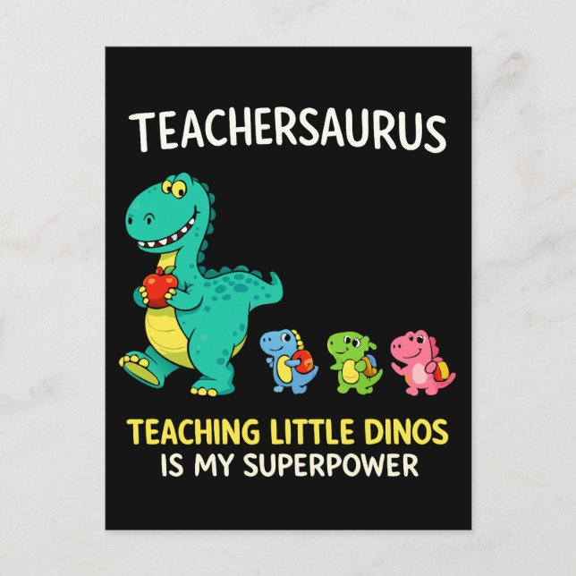 Postal Humor de Teachersaurus con pequeños dinosaurios (Anverso)