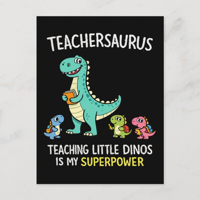 Postal Humor de Teachersaurus con pequeños dinosaurios (Anverso)