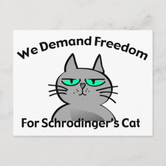 Postal Humor divertido del friki del gato de Schrodinger