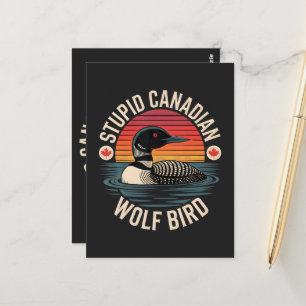 Postal Humor estúpido de lobo pájaro canadiense somorgujo