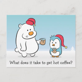Postal Humor Invernal El oso polar se queja con el pingüi