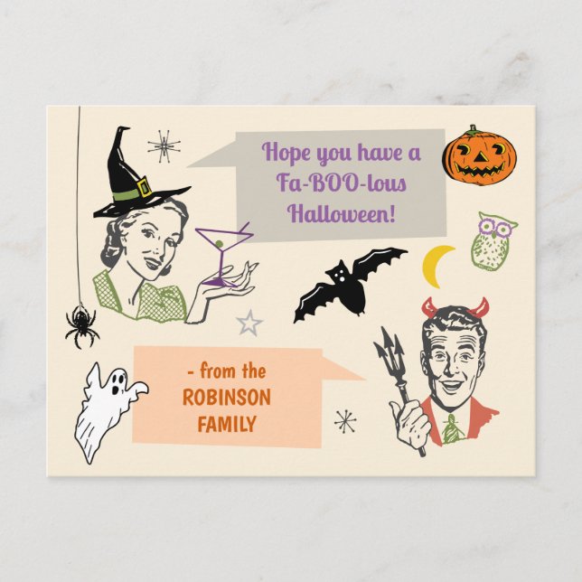 Postal Humor retro de Halloween Faboolous Custom Name (Anverso)