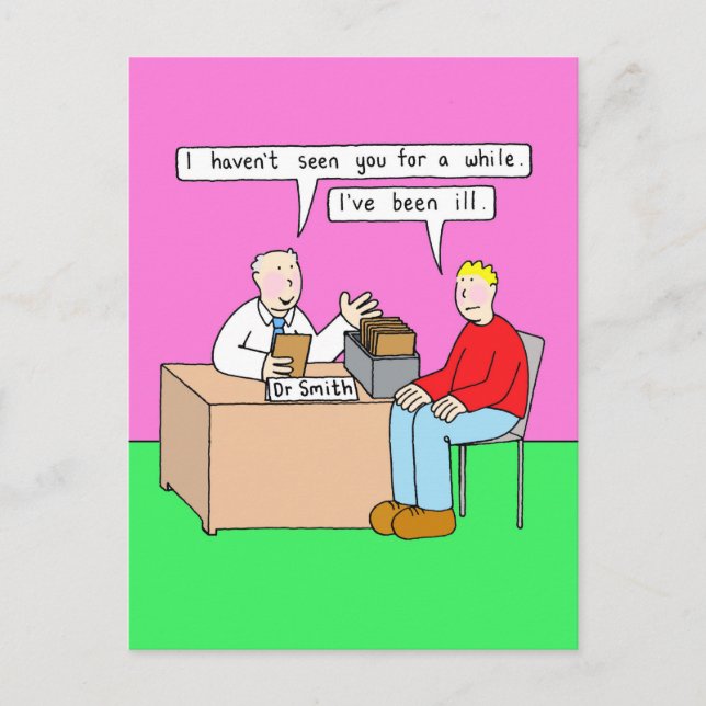 Postal Humor saludable en oficina de Médicos (Anverso)