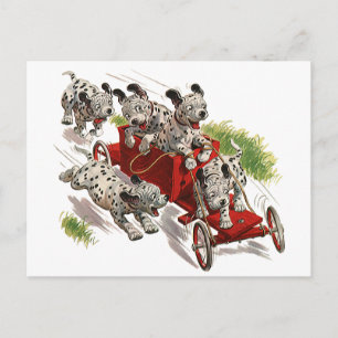 Postal Humor vintage Cute Dalmatian Camión de Fuego de Pe