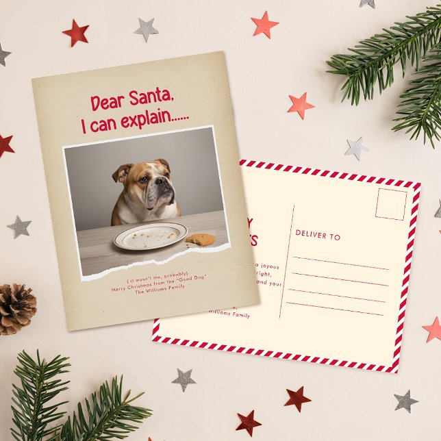 Postal Humorous Funny Dog Pet Family Christmas Postcard (Subido por el creador)