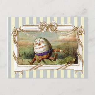 Postal Humpty Dumpty sobre rayas azules y blancas