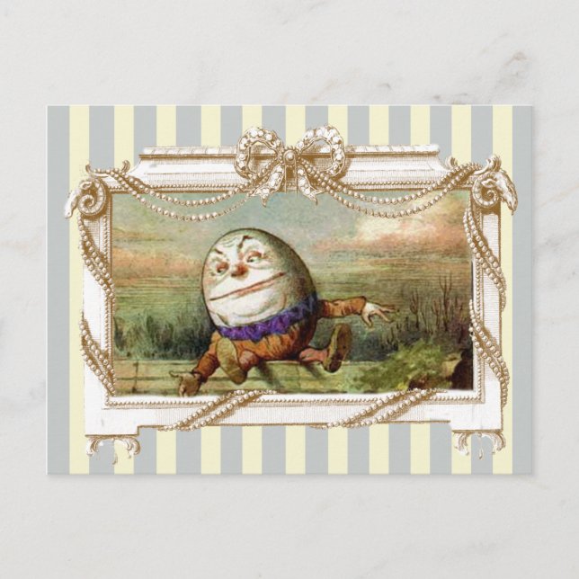 Postal Humpty Dumpty sobre rayas azules y blancas (Anverso)