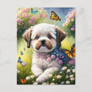 Postal Hund in Blumenwiese mit Schmetterlingen