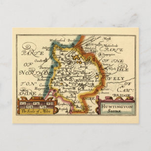 Postal Huntingdonshire County Inglaterra Mapa anticuario 