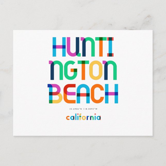 Postal Huntington Beach California Mid Century, Pop Art, (Anverso)