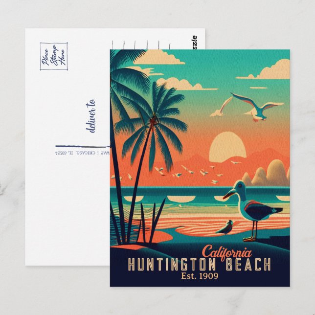 Postal Huntington Beach California Sunset Souvenirs de lo (Anverso / Reverso)