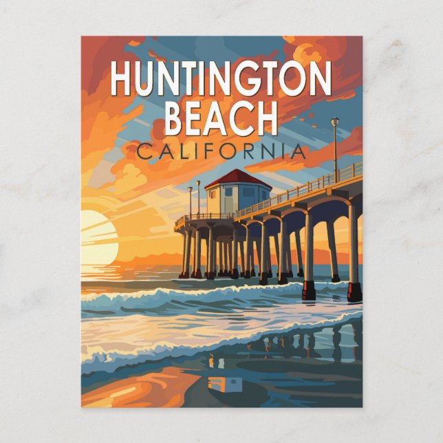 Postal Huntington Beach California Travel Art Vintage (Anverso)