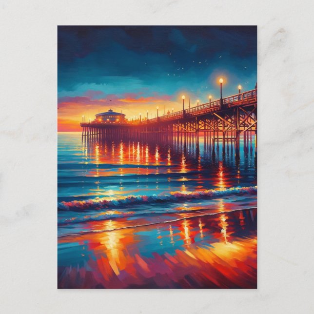 Postal Huntington Beach Pier California Sunset Painting (Anverso)