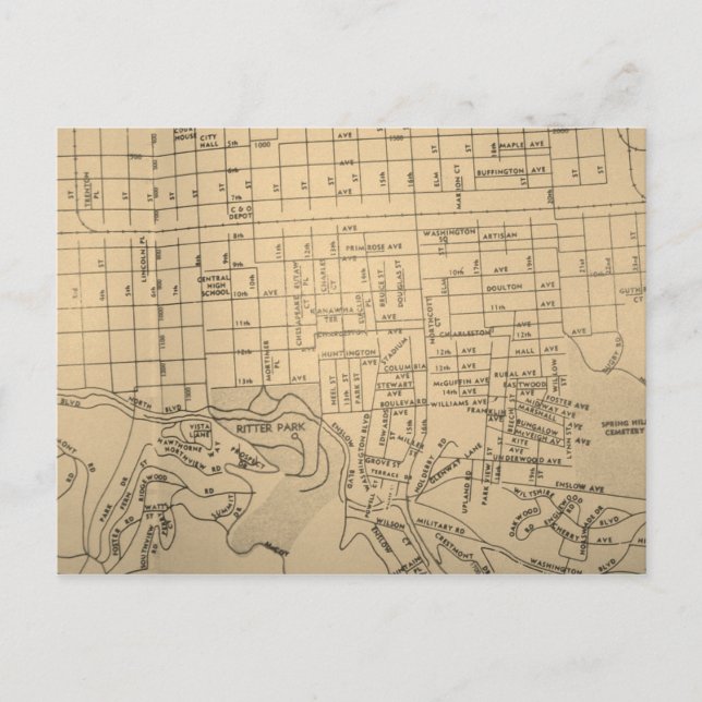 Postal Huntington, WV Vintage Map (Anverso)