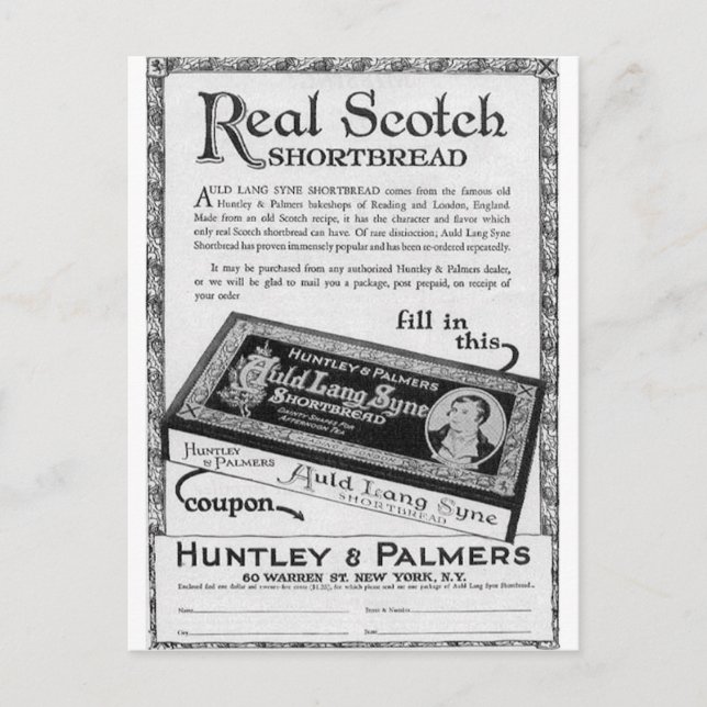 Postal Huntly and Palmers auld lang syne corto bread (Anverso)