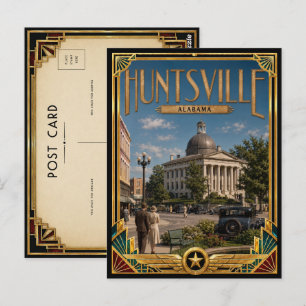 Postal Huntsville Alabama Arte Deco Vintage Edad Dorada