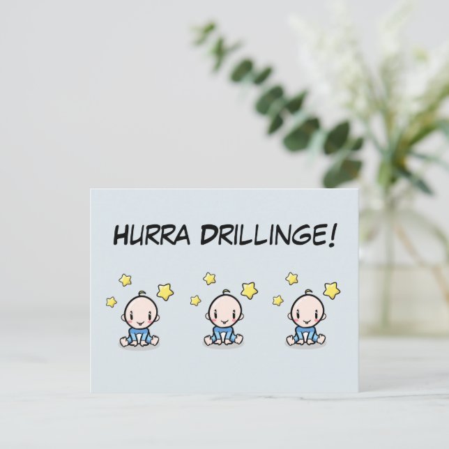 Postal Hurra Drillinge, Glückwunsch Geburt, 3 Jungs,   (Anverso de pie)
