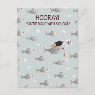 Postal ¡Hurra, terminaste la escuela! Graduado de pez div