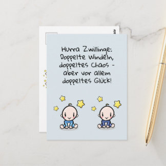 Postal Hurra Zwillinge, Glückwunsch Geburt, 2 Jungs,