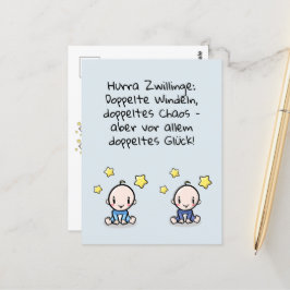 Postal Hurra Zwillinge, Glückwunsch Geburt, 2 Jungs,
