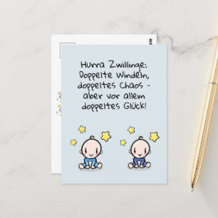 Postal Hurra Zwillinge, Glückwunsch Geburt, 2 Jungs,