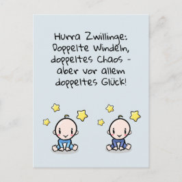 Postal Hurra Zwillinge, Glückwunsch Geburt, 2 Jungs,