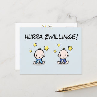 Postal Hurra Zwillinge, Glückwunsch Geburt, 2 Jungs,