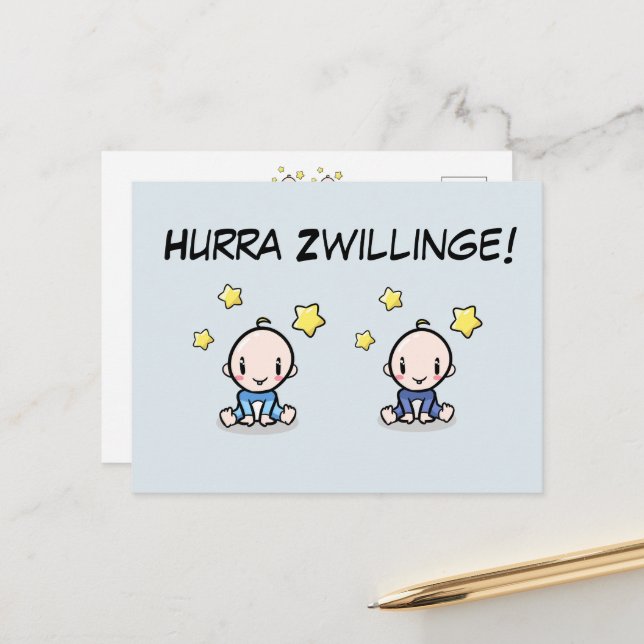 Postal Hurra Zwillinge, Glückwunsch Geburt, 2 Jungs,   (Anverso/Reverso In Situ)
