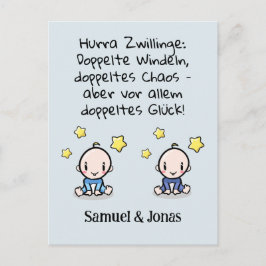 Postal Hurra Zwillinge, Glückwunsch Geburt, mit Namen,  