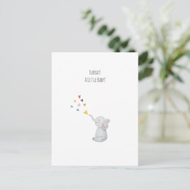 Postal Hurray A Little Baby Cute Elephant Hearts Card (Anverso de pie)