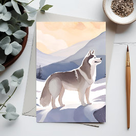 Postal Husky de Alaska | Acuarela de Mountain Dog