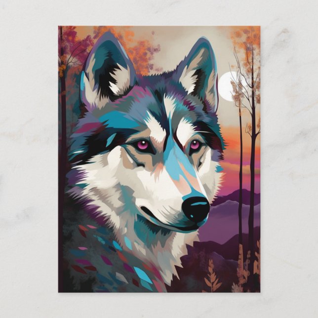 Postal Husky Modern Abstract Dog Painting Art (Anverso)