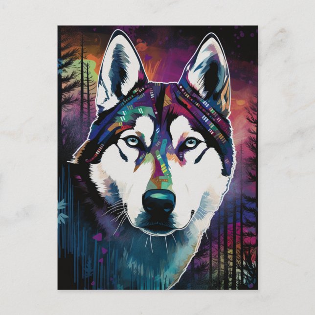 Postal Husky Modern Abstract Dog Painting Art (Anverso)