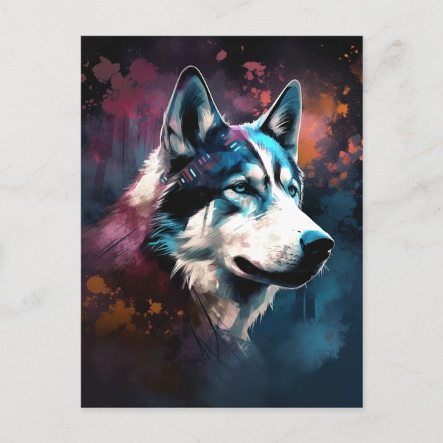 Postal Husky Modern Resumen Arte de pintura de perro (Anverso)
