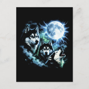 Postal Husky Siberiano Aullando a la Luna – Perro bajo el